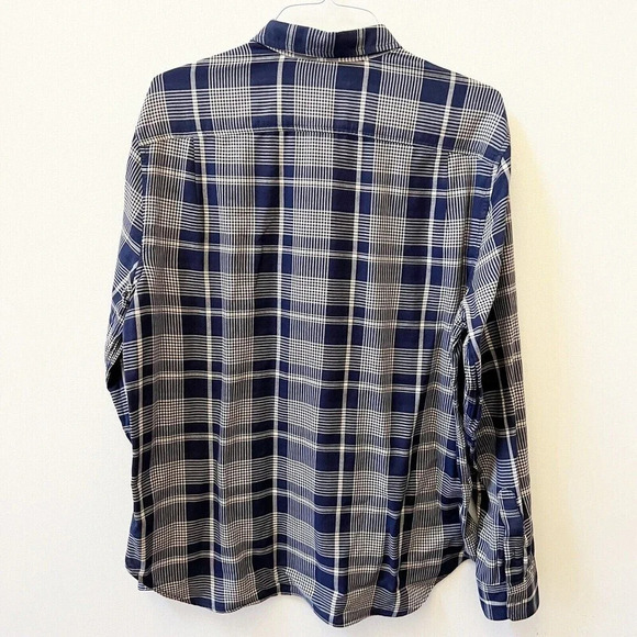 7 for All Mankind Mens Navy Blue Plaid Button Shirt XL Long Sleeve Cotton Collar - Picture 6 of 7